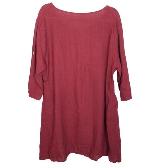 100% Linen Blouse Women L/XL Red Lagenlook Resort Coastal Euro Summer Travel - Picture 8 of 8